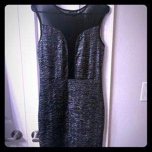 TIMING Dark metallic Black sheer panel dress